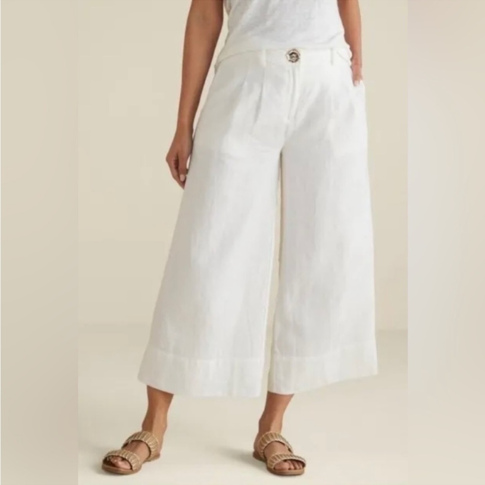 SOFT SURROUNDINGS Nabi Cropped Wide Leg Linen White Pants NEW
